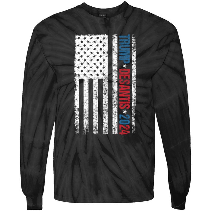 Trump Desantis 2024 American Flag Tie-Dye Long Sleeve Shirt