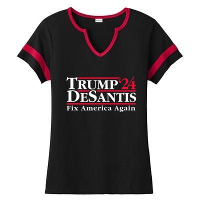 Trump DeSantis 2024 Donald Trump Ron DeSantis For President Ladies Halftime Notch Neck Tee