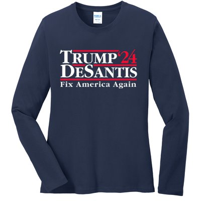 Trump DeSantis 2024 Donald Trump Ron DeSantis For President Ladies Long Sleeve Shirt