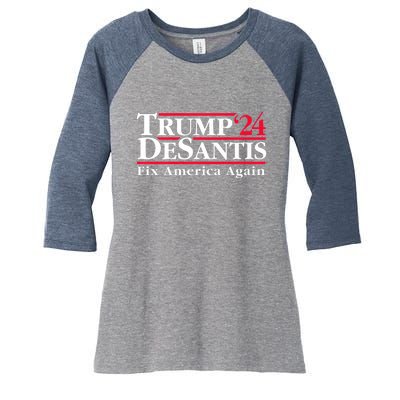 Trump DeSantis 2024 Donald Trump Ron DeSantis For President Women's Tri-Blend 3/4-Sleeve Raglan Shirt