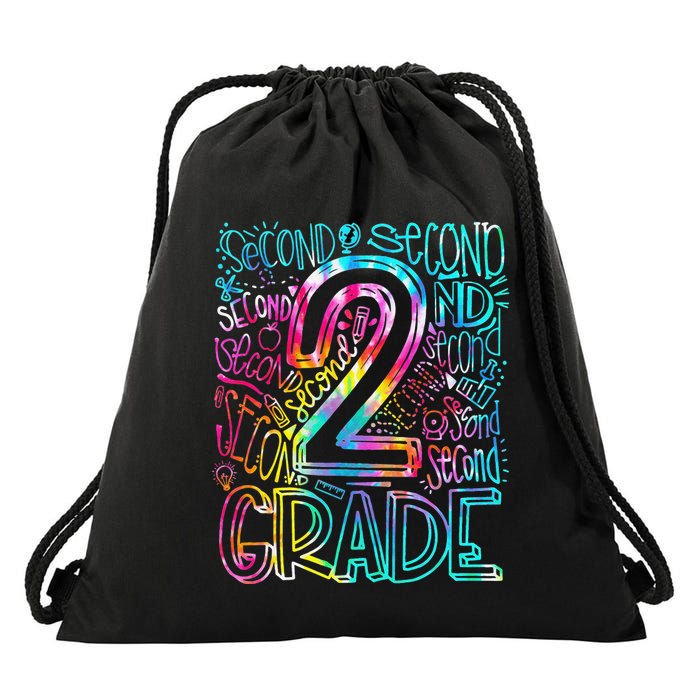 Tie Dye 2nd Grade Typography Team Second Grade Teacher Drawstring Bag