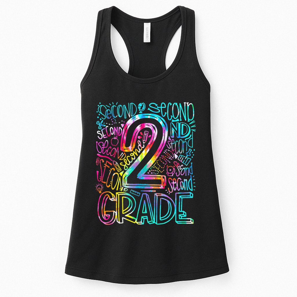 Tie Dye 2nd Grade Typography Team Second Grade Teacher Womens Tank Top