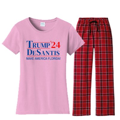 Trump DeSantis 2024 Make America Florida Republican Vintage Women's Flannel Pajama Set