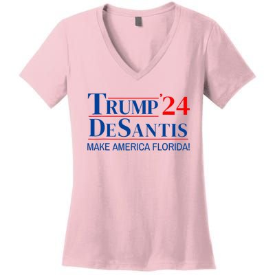 Trump DeSantis 2024 Make America Florida Republican Vintage Women's V-Neck T-Shirt