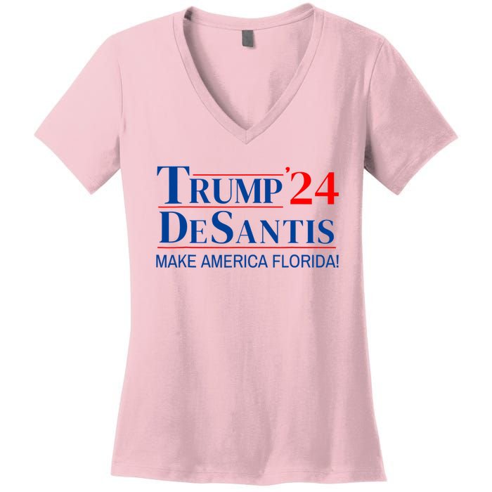 Trump DeSantis 2024 Make America Florida Republican Vintage Women's V-Neck T-Shirt