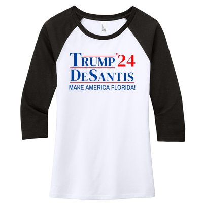 Trump DeSantis 2024 Make America Florida Republican Vintage Women's Tri-Blend 3/4-Sleeve Raglan Shirt