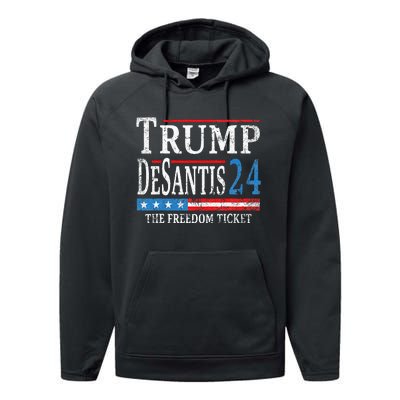 Trump Desantis 2024 The Freedom Ticket Usa Flag Performance Fleece Hoodie