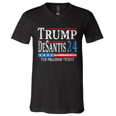 Trump Desantis 2024 The Freedom Ticket Usa Flag V-Neck T-Shirt