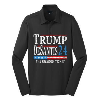 Trump Desantis 2024 The Freedom Ticket Usa Flag Silk Touch Performance Long Sleeve Polo