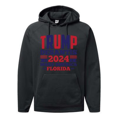 Trump Desantis 2024 Make America Florida Graphic Performance Fleece Hoodie