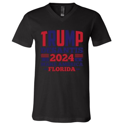 Trump Desantis 2024 Make America Florida Graphic V-Neck T-Shirt