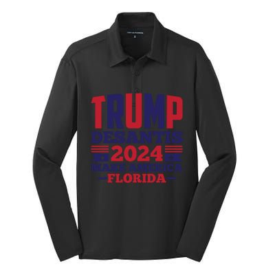 Trump Desantis 2024 Make America Florida Graphic Silk Touch Performance Long Sleeve Polo