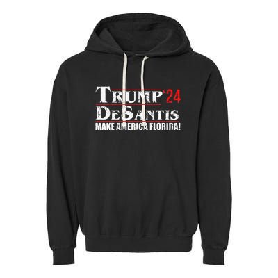 Trump DeSantis 24 Makes America Florida 2024 Garment-Dyed Fleece Hoodie