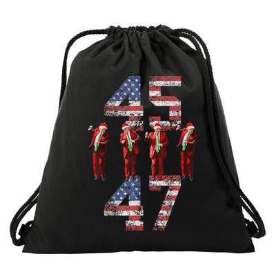 Trump Dance 45 47 American Flag Xmas Pajamas Drawstring Bag