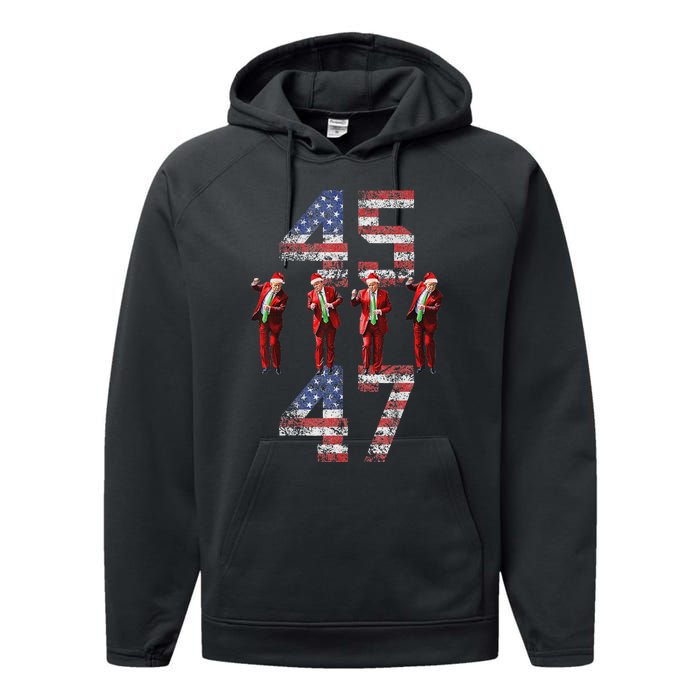 Trump Dance 45 47 American Flag Trump Xmas Pajamas Holiday Performance Fleece Hoodie