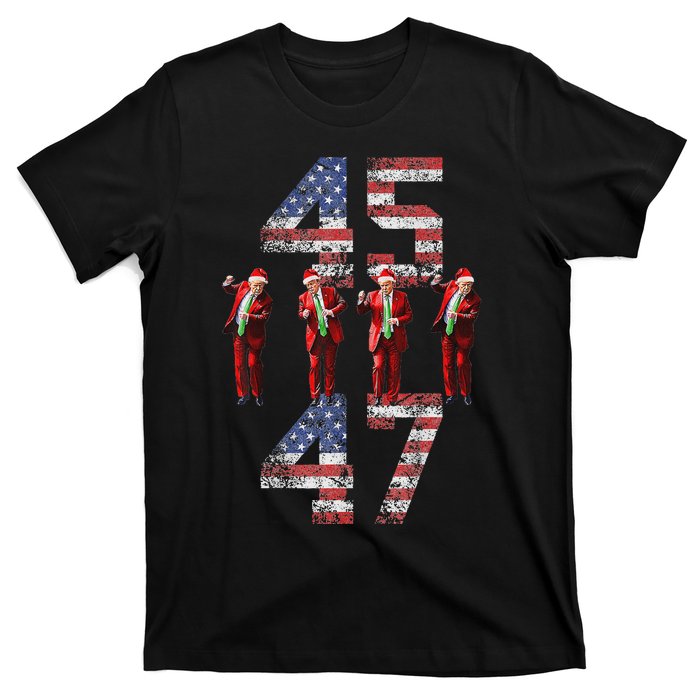 Trump Dance 45 47 American Flag Trump Xmas Pajamas Holiday T-Shirt