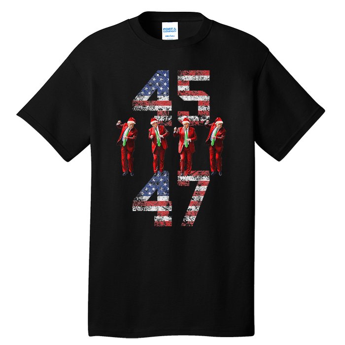 Trump Dance 45 47 American Flag Trump Xmas Pajamas Holiday Tall T-Shirt