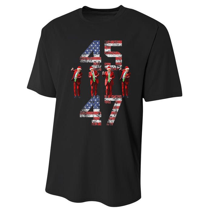 Trump Dance 45 47 American Flag Trump Xmas Pajamas Holiday Performance Sprint T-Shirt