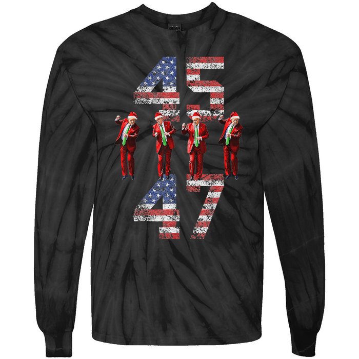 Trump Dance 45 47 American Flag Trump Xmas Pajamas Holiday Tie-Dye Long Sleeve Shirt