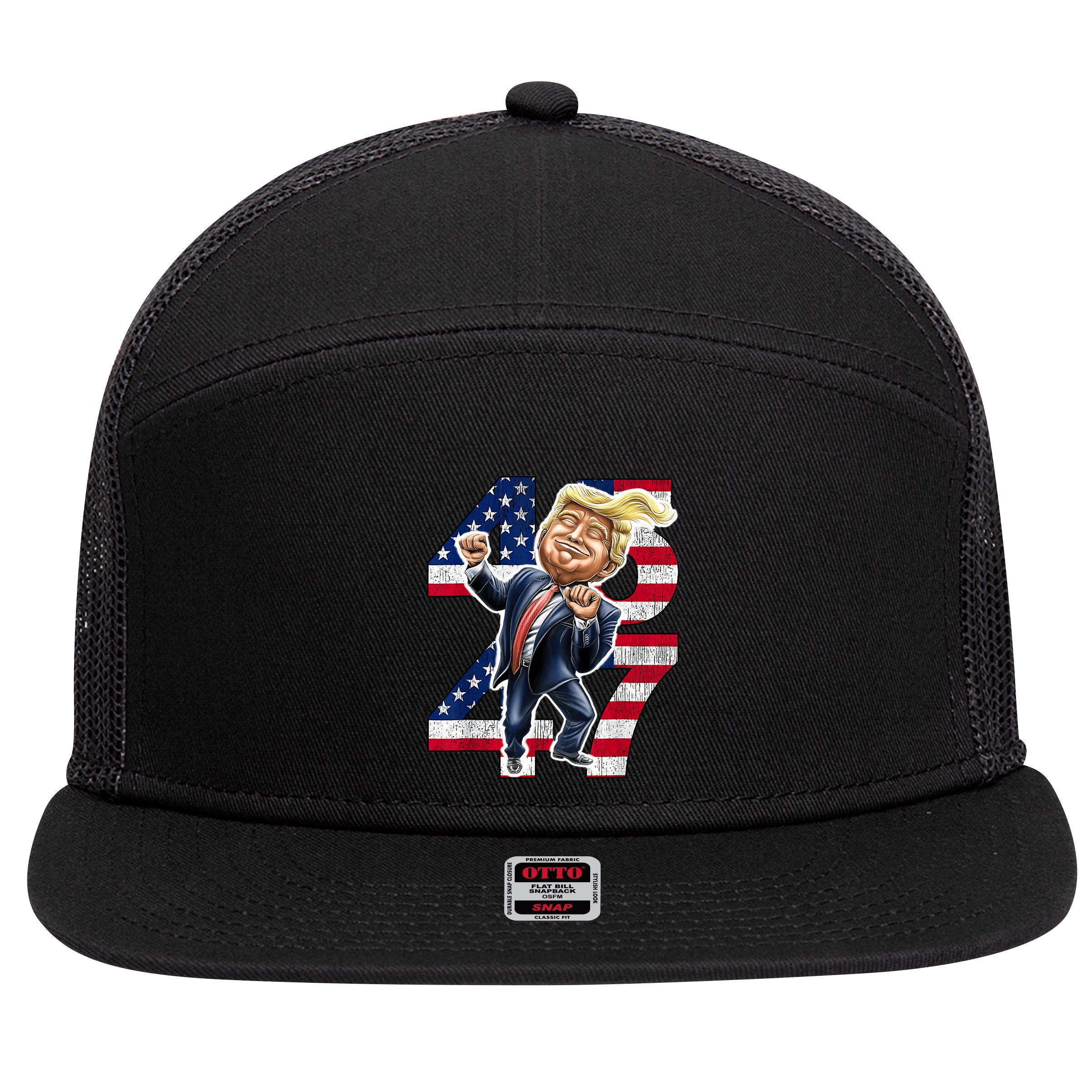 Trump Dance 45 47 American Flag Trump 2024 7 Panel Mesh Trucker Snapback Hat