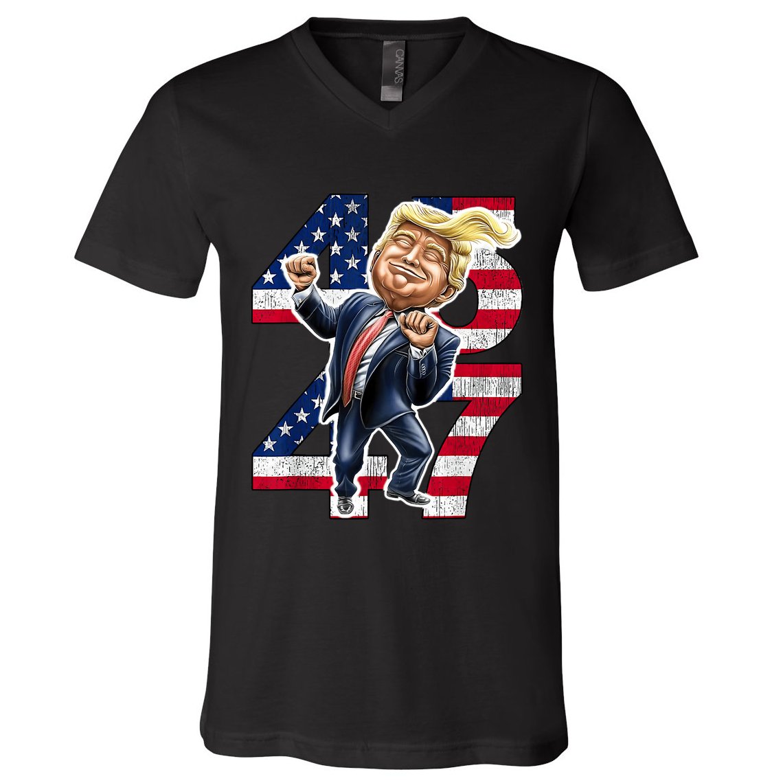 Trump Dance 45 47 American Flag Trump 2024 V-Neck T-Shirt