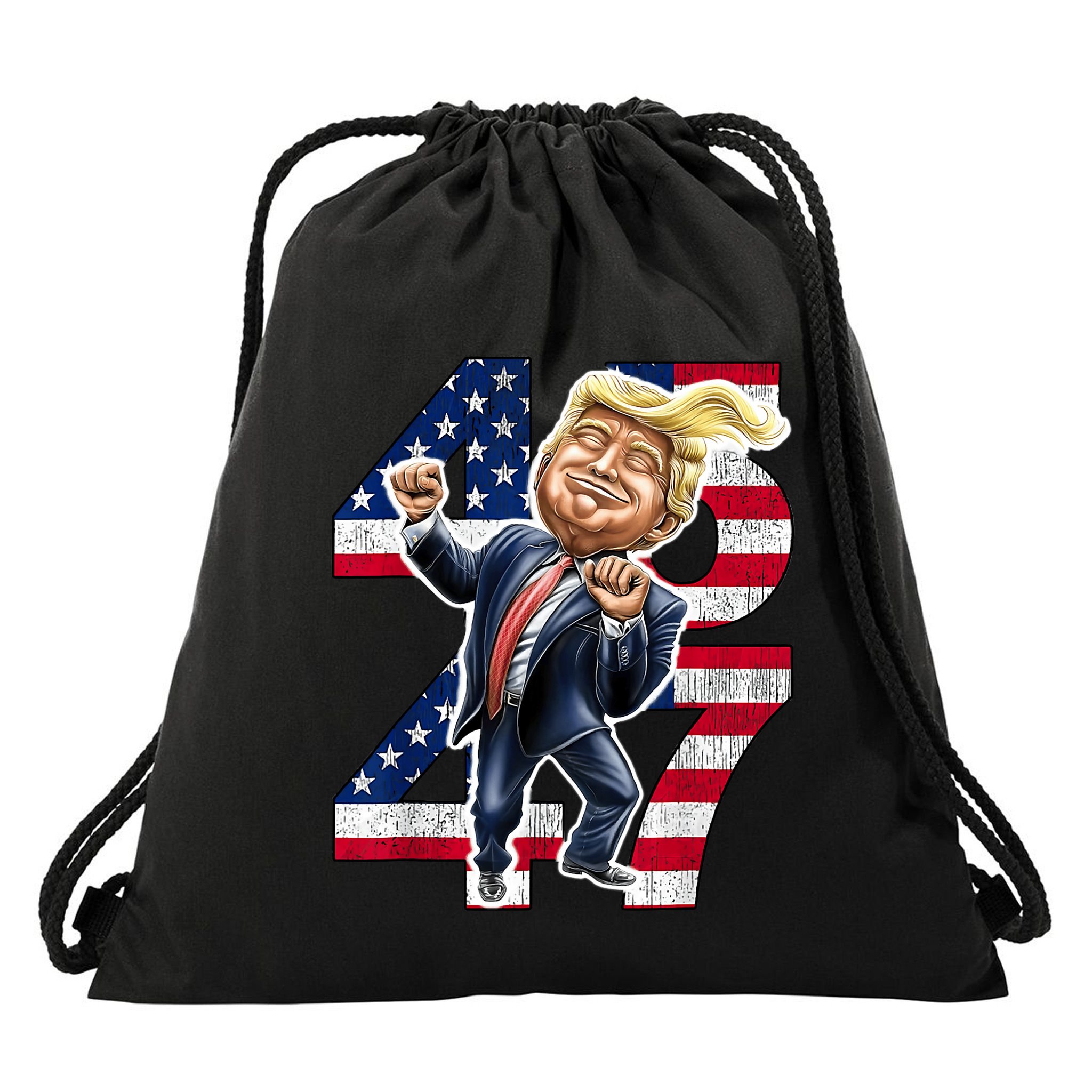 Trump Dance 45 47 American Flag Trump 2024 Drawstring Bag