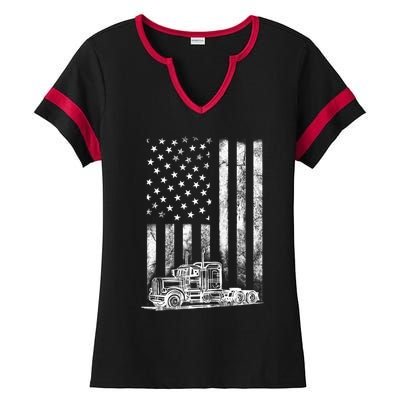 Truck Driver American Flag Trucker Vintage Gift Ladies Halftime Notch Neck Tee