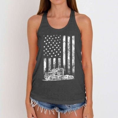 Truck Driver American Flag Trucker Vintage Gift Women's Knotted Racerback Tank