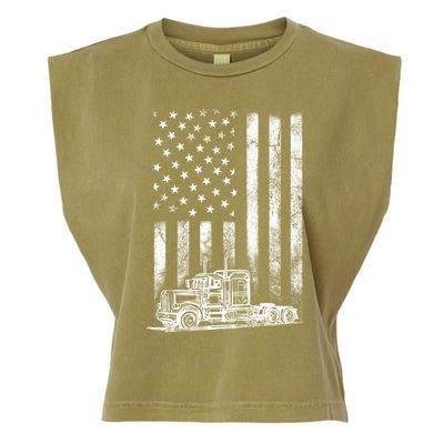 Truck Driver American Flag Trucker Vintage Gift Garment-Dyed Women's Muscle Tee