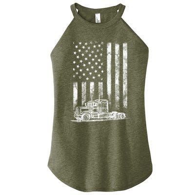 Truck Driver American Flag Trucker Vintage Gift Women’s Perfect Tri Rocker Tank