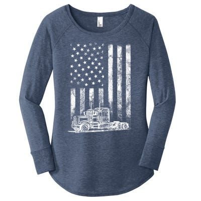 Truck Driver American Flag Trucker Vintage Gift Women's Perfect Tri Tunic Long Sleeve Shirt