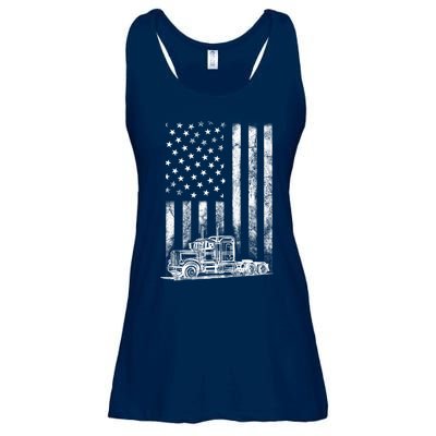 Truck Driver American Flag Trucker Vintage Gift Ladies Essential Flowy Tank