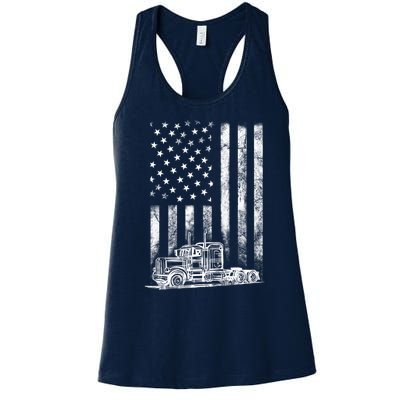 Truck Driver American Flag Trucker Vintage Gift Women's Racerback Tank