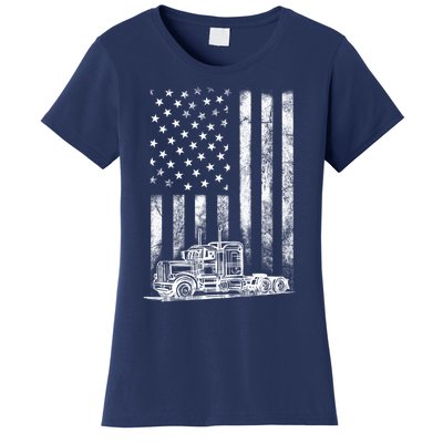 Truck Driver American Flag Trucker Vintage Gift Women's T-Shirt