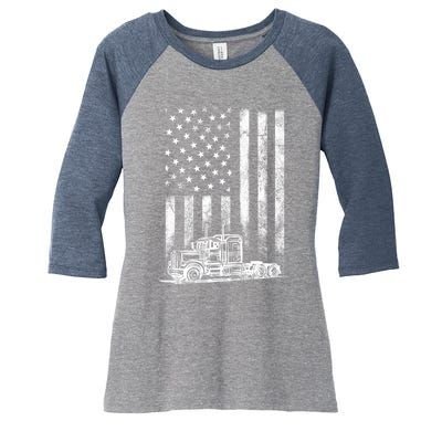 Truck Driver American Flag Trucker Vintage Gift Women's Tri-Blend 3/4-Sleeve Raglan Shirt