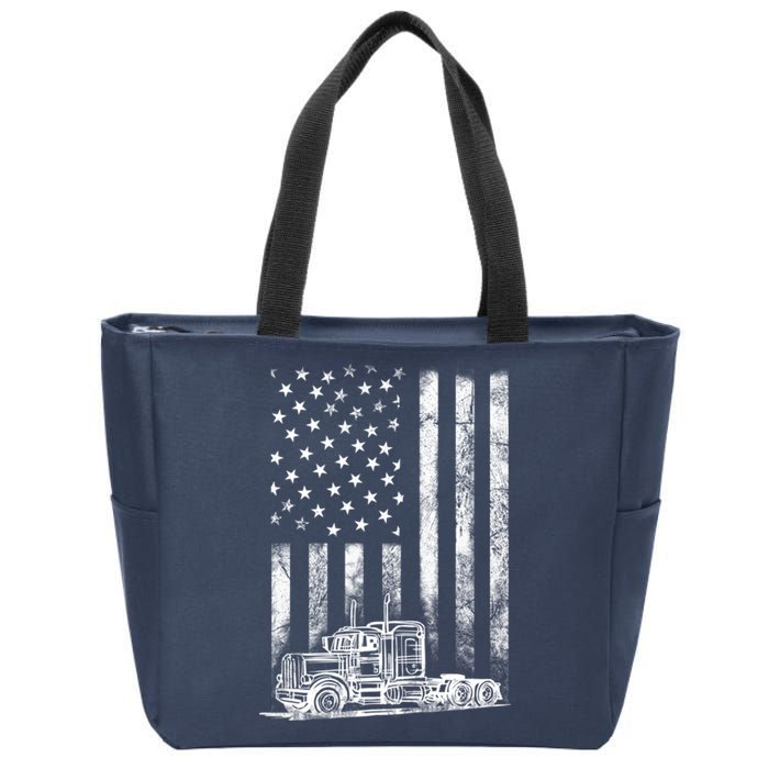 Truck Driver American Flag Trucker Vintage Gift Zip Tote Bag