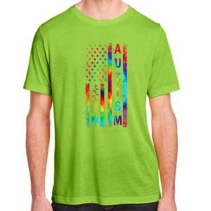 Tie Dye American Flag Autism Awareness Colorful Autism Puzzle Flag Gift Adult ChromaSoft Performance T-Shirt