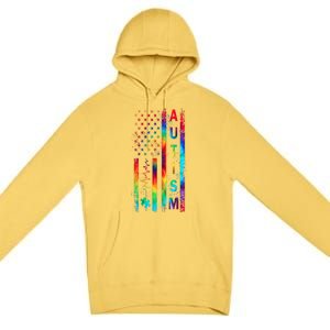 Tie Dye American Flag Autism Awareness Colorful Autism Puzzle Flag Gift Premium Pullover Hoodie