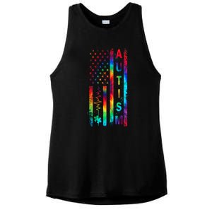 Tie Dye American Flag Autism Awareness Colorful Autism Puzzle Flag Gift Ladies PosiCharge Tri-Blend Wicking Tank