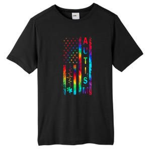 Tie Dye American Flag Autism Awareness Colorful Autism Puzzle Flag Gift Tall Fusion ChromaSoft Performance T-Shirt