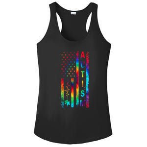 Tie Dye American Flag Autism Awareness Colorful Autism Puzzle Flag Gift Ladies PosiCharge Competitor Racerback Tank