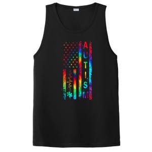 Tie Dye American Flag Autism Awareness Colorful Autism Puzzle Flag Gift PosiCharge Competitor Tank