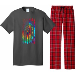 Tie Dye American Flag Autism Awareness Colorful Autism Puzzle Flag Gift Pajama Set