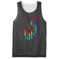 Tie Dye American Flag Autism Awareness Colorful Autism Puzzle Flag Gift Mesh Reversible Basketball Jersey Tank