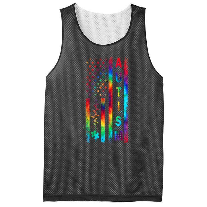 Tie Dye American Flag Autism Awareness Colorful Autism Puzzle Flag Gift Mesh Reversible Basketball Jersey Tank