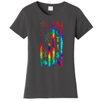 Tie Dye American Flag Autism Awareness Colorful Autism Puzzle Flag Gift Women's T-Shirt