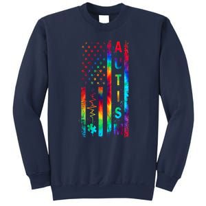 Tie Dye American Flag Autism Awareness Colorful Autism Puzzle Flag Gift Sweatshirt