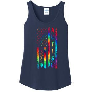 Tie Dye American Flag Autism Awareness Colorful Autism Puzzle Flag Gift Ladies Essential Tank