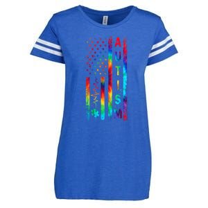 Tie Dye American Flag Autism Awareness Colorful Autism Puzzle Flag Gift Enza Ladies Jersey Football T-Shirt