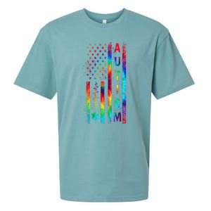 Tie Dye American Flag Autism Awareness Colorful Autism Puzzle Flag Gift Sueded Cloud Jersey T-Shirt